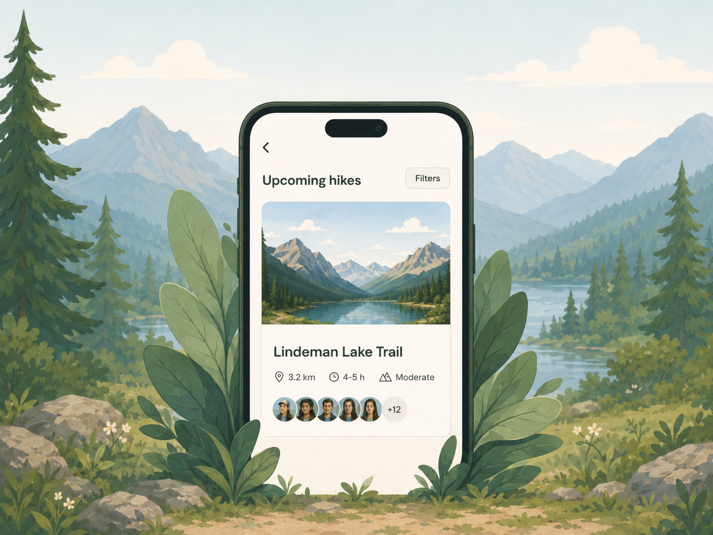 Phone showing the Hikora upcoming hikes screen